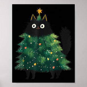 Poster Gato Preto Fofo Árvore de Natal Amante de Gatinho