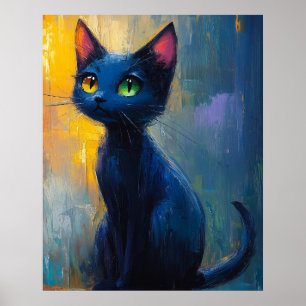 Poster Gato preto fofo com 2 cores de olhos
