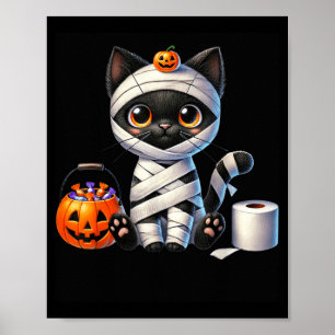 Poster Gato Preto Fofo de Halloween Abóbora Doces ou Trav