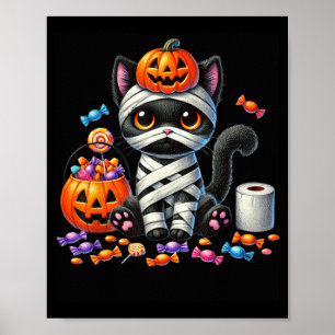 Poster Gato Preto Fofo de Halloween Abóbora Doces ou Trav