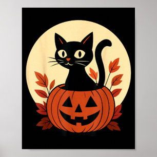 Poster Gato Preto Fofo e Abóbora Jack O Lantern