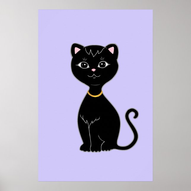 Poster Gato Preto Fofo em Periwinkle Claro (Frente)