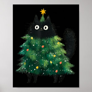 Poster Gato Preto Fofo Na Árvore De Natal Amante De Gatos