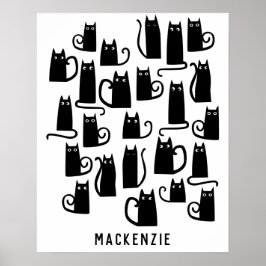 Poster Gato Preto Fofo Personalizado