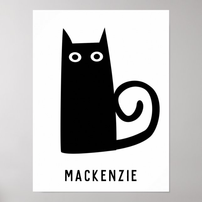 Poster Gato Preto Fofo Personalizado (Frente)