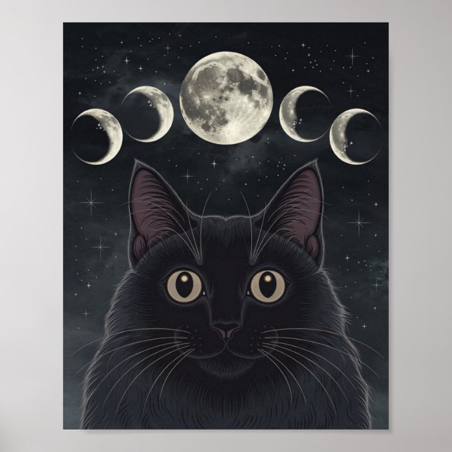 Poster Gato Preto gótico, Gato Preto da Hora das Bruxas (Frente)