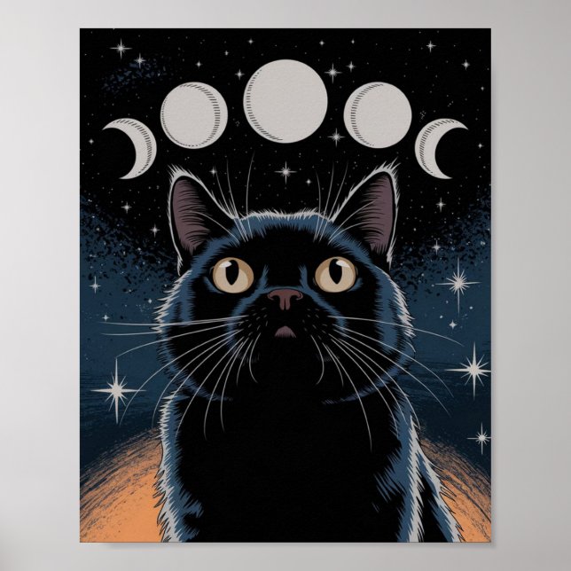 Poster Gato Preto gótico, Gato Preto da Hora das Bruxas (Frente)