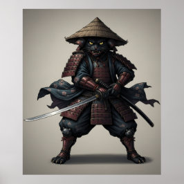 Poster Gato Preto Guerreiro Samurai