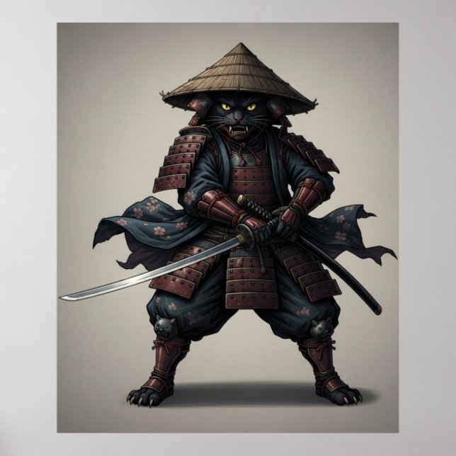 Poster Gato Preto Guerreiro Samurai (Frente)