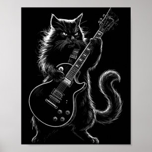 Poster Gato Preto Legal Tocando Violão Elétrico Astro do