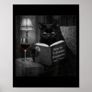 Poster Gato Preto Lendo Livro Foto de Gato Retro Divertid