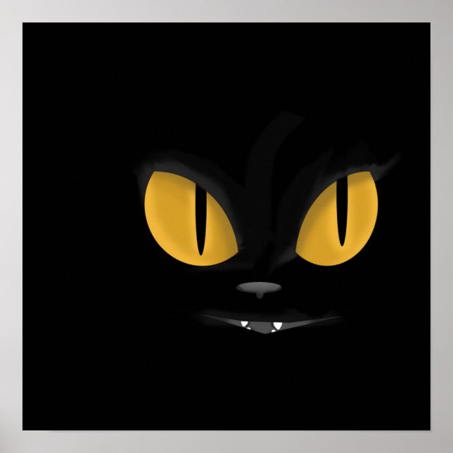 Pôster Gato Preto Maciço Bonito com Presas (Frente)