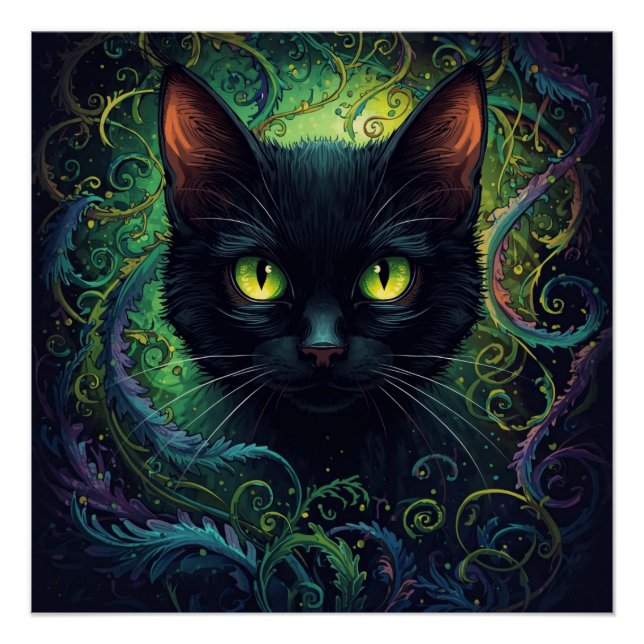 Pôster Gato Preto Magia Verde (Frente)