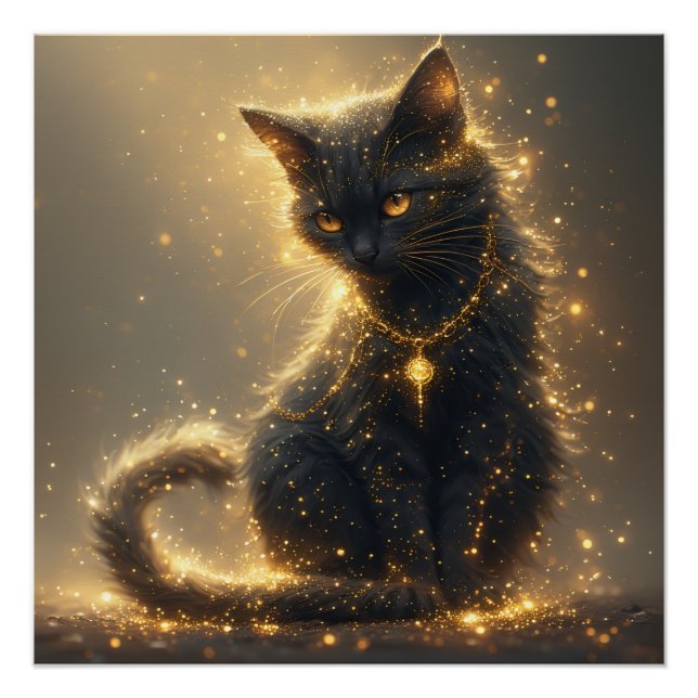 Pôster Gato Preto Mágico (Frente)
