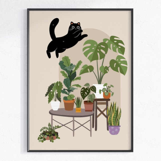 Poster Gato Preto Malandro & Selva de Monstera (Criador carregado)