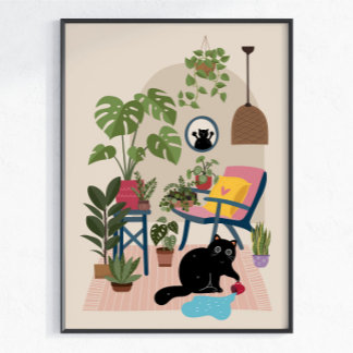 Poster Gato Preto Malicioso Fofo Divertido Amante de Gato