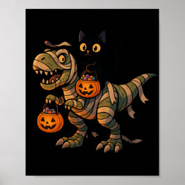 Poster Gato Preto Montando Múmia T-Rex – Dino Fofo de Hal