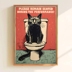 Poster Gato Preto no Banheiro Arte Imprimível Toilet Art