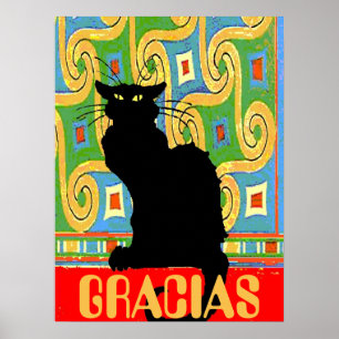 Poster Gato Preto no Papel de parede Abstrato, editar tex