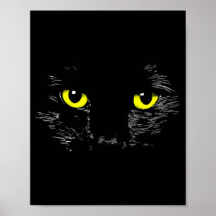 Poster Gato Preto Olhos Amarelos Rosto de Gatinho Hallowe