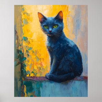 Poster gato preto, olhos verdes, gato caprichoso, bac col