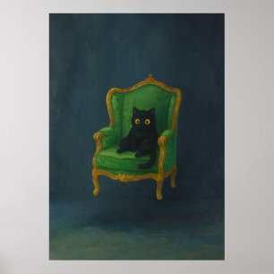 Poster Gato Preto Regal em Cadeira Armada Verde