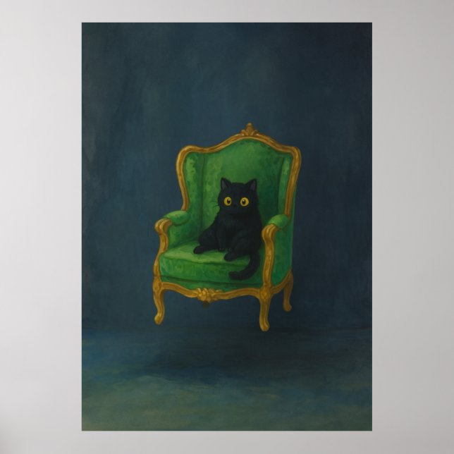 Poster Gato Preto Regal em Cadeira Armada Verde (Frente)