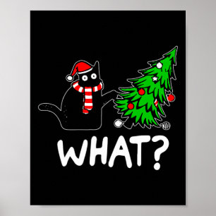 Poster Gato Preto Travesso Divertido Derrubando a Árvore