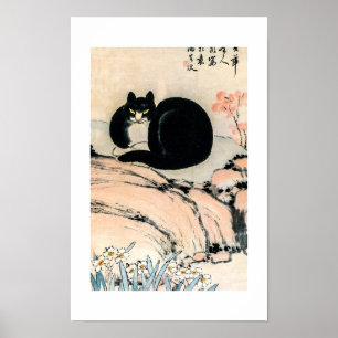 Poster Gato Preto Vintage e Narciso por Zhu Ling
