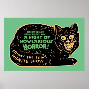 Pôster Gato Preto Vintage Halloween