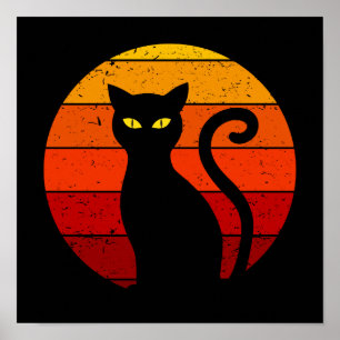 Poster Gato Preto Vintage Retro Pôr do Sol Halloween I
