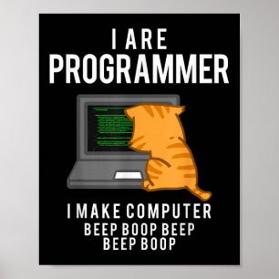 Poster Gato Programador de Computador Meme Engraçado de C
