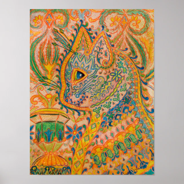【美品】Louis Hin 動物イラスト 約30cm x 30cm Poster Gato Psicodélico de Louis Wain | Zazzle Brasil