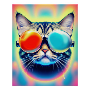 Pôster Gato Psicodélico Louco Gatinho Psiconauta