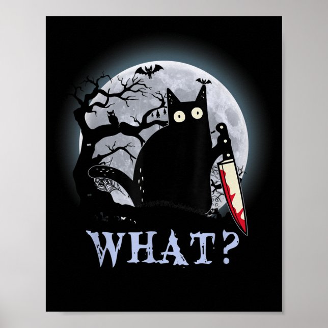 Poster Gato Que Gato Negro Assassino Com Faca Halloween (Frente)