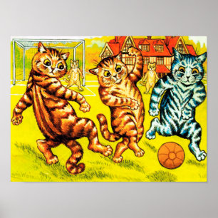 Pôster Gato que joga o futebol, Louis Wain