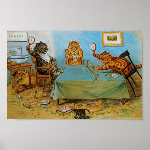 Pôster Gato que joga o ténis de mesa, Louis Wain