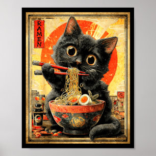 Poster Gato Ramen Engraçado Amantes de Macarrão Anime Ota