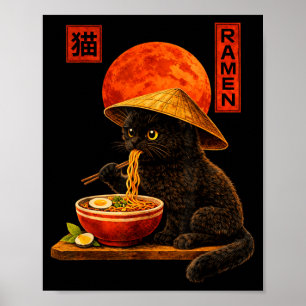 Poster Gato Ramen Gatinho Arte Japonesa Engraçado Gráfico