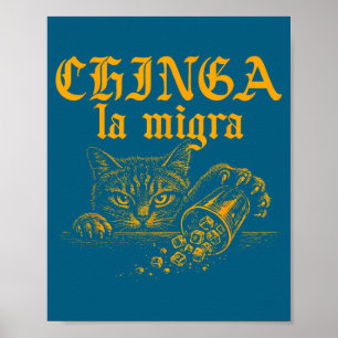 Poster Gato Retro Divertido Chinga La Migra