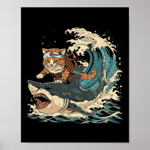 Poster Gato Retro Ninja Animal Fofo Gatinho Animal Dia da