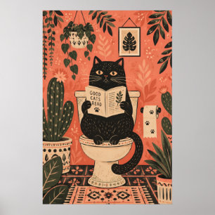 Poster Gato Retro no Banheiro Arte Divertida para Parede