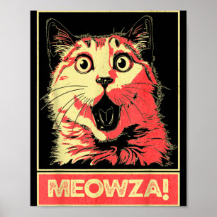 Poster Gato Retro Pop Art Meowza Divertido Surpreso