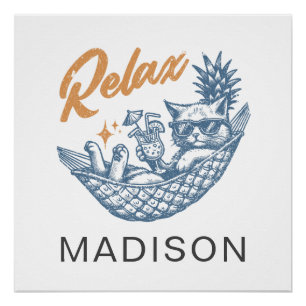 Pôster Gato Retro Vintage Relaxando na Rede Cocktail Tend