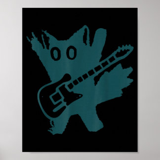 Poster Gato Rockstar Tocando Guitarra Elétrica Gato Engra
