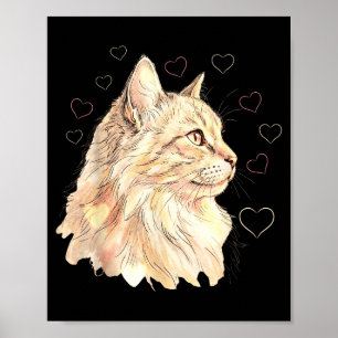 Poster Gato Romântico do Dia dos Namorados Com Coração Ma