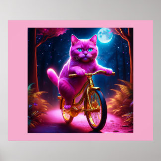 Poster Gato Rosa Em Um Caminho Cênico De Bicicleta De Our