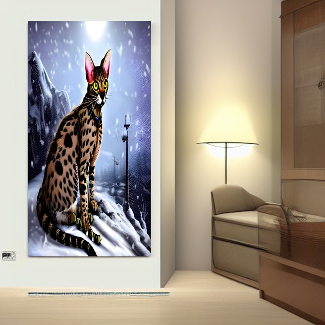 Poster Gato Savannah na montanha nevada | Arte AI (Criador carregado)
