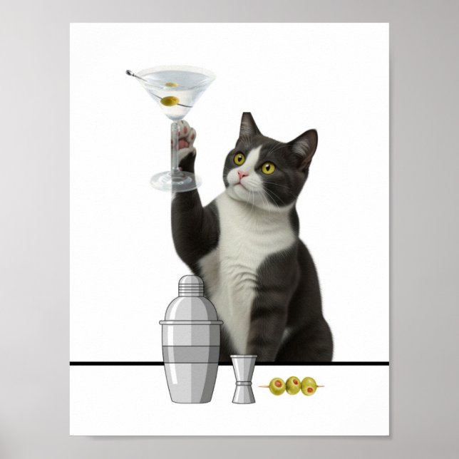Poster Gato segurando uma Martini Relaxando  (Frente)