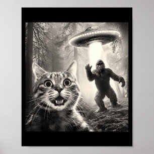 Poster Gato Selfie Floresta Árvores Alien Ufo Pé Grande H